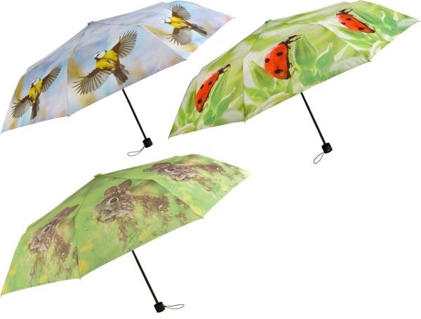 Esschert Design Taschen-Regenschirm, faltbar, mit 3 verschiedene Motive, sortiert, Ø 100 cm