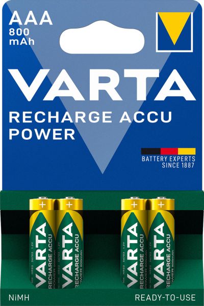 Varta Recharge Accu AAA, Micro HR03, 1,2 Volt, 800mAh - 4er Blister