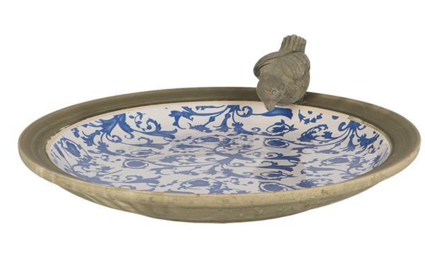 Esschert Design Vogeltränke rund mit Vogel, Agede Ceramic