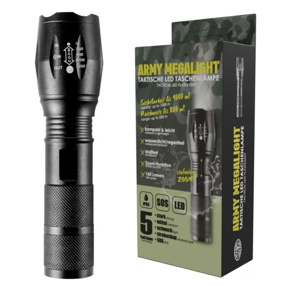 Taschenlampe Army Megalight, Taktische LED Powerlampe, Notfalllampe