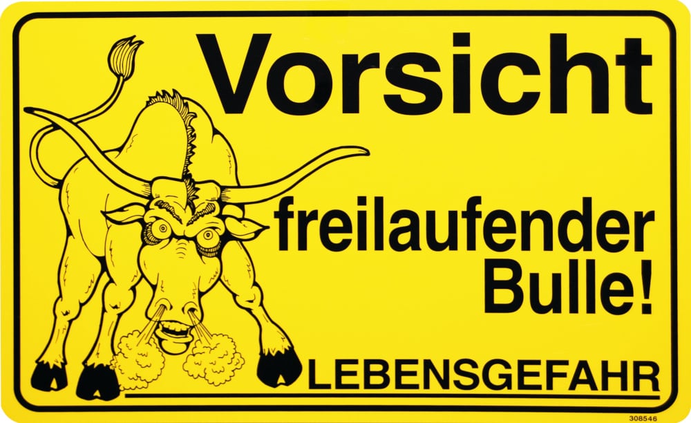 Warnschild Vorsicht Freilaufender Bulle Lustig Gelb 300x0mm Hinweisschild Agrarflora