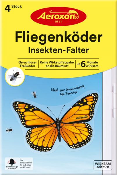 Aeroxon Fliegenköder Insekten-Falter, Fliegenfalle mit Fraßköder - 4 Stück